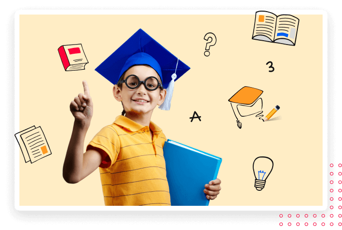 An educated boy in a cap and hat is holding a book.