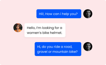 A group of people using social media inbox software to text each other about a woman's bike helmet.