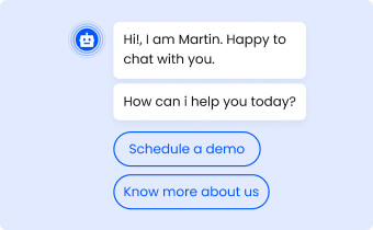 A chatbot with the text, i'm martin happy chat, how can i help you today? Designed for social media inbox software.