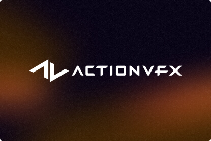 Action vfx logo with social media inbox software on a black background.