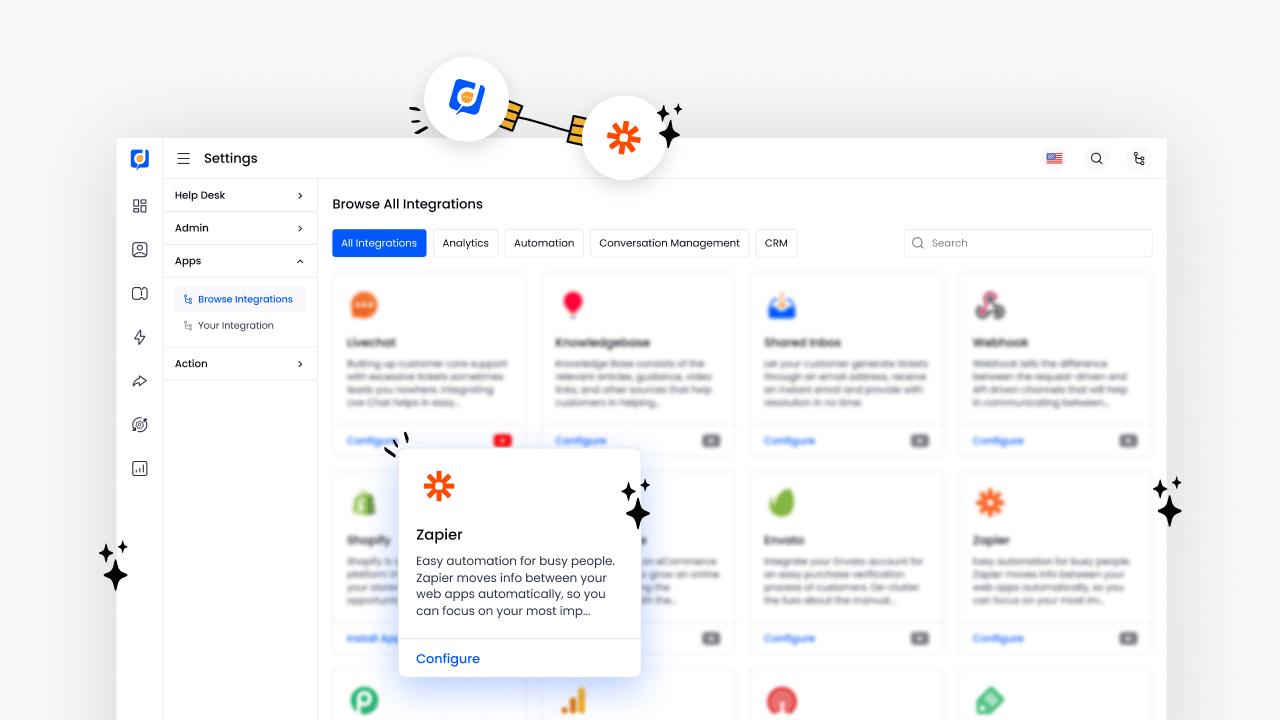 A web page integrated with Zapier, featuring a variety of icons for user interaction.
