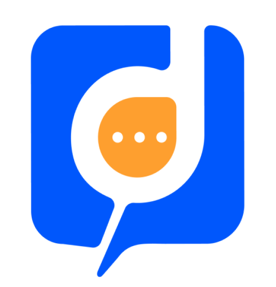 A blue and orange logo with an eye-catching speech bubble that represents exceptional customer service experience.