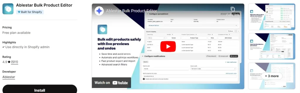 Ablestar bulk product editor