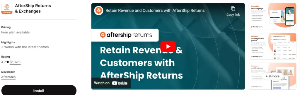 Aftership returns center