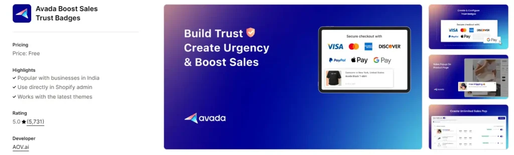 Avada trust badges free shipping bar