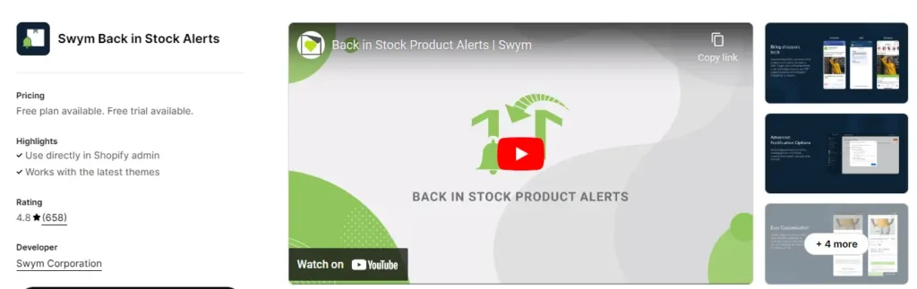 Back in stock alerts by swym