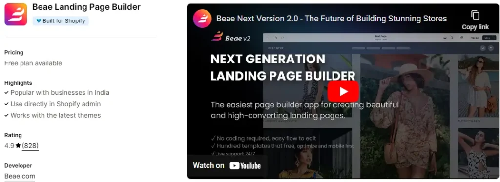 Beae landing page builder