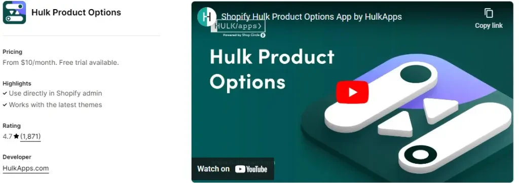 Custom product options by hulkapps