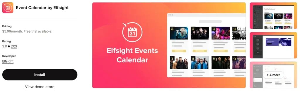 Elfsight event calendar