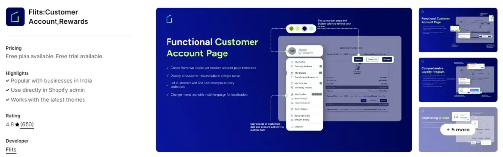 Flits customer account page