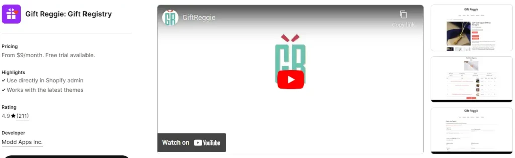 Gift reggie advanced app for implementing a customer gift list