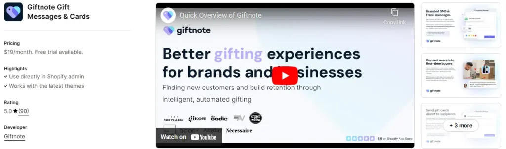 Giftnote seamless shopify app for gift messaging