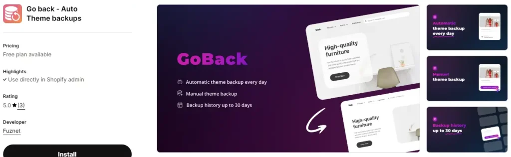 Go back – theme backup app for shopify stores