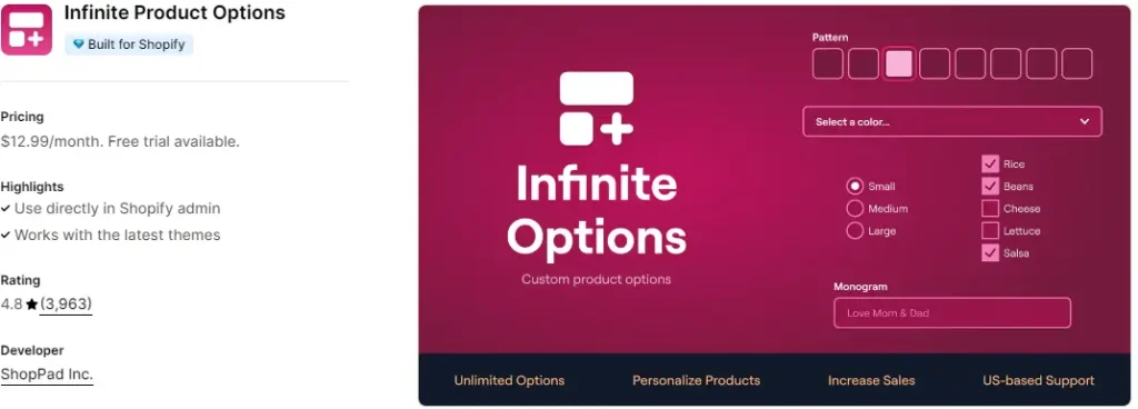 Infinite options by shoppad