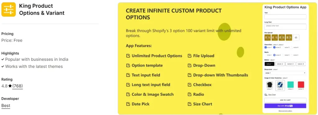 King product options variants