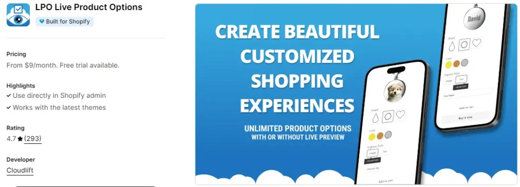 Live product options by cloudlift