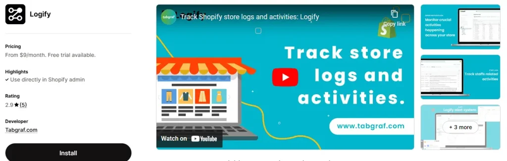 Logify – admin logs store activity tracking