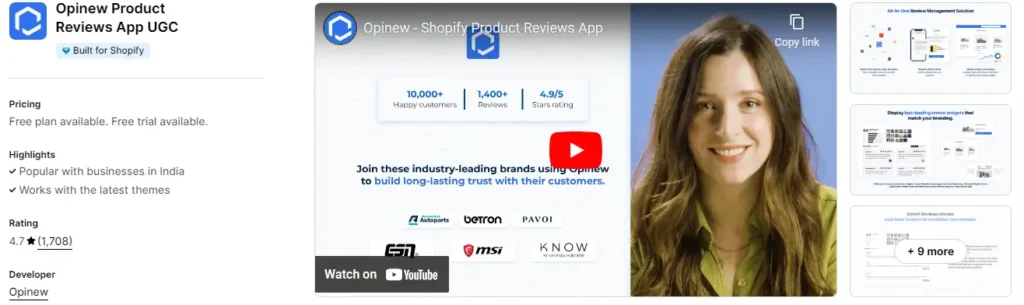 Opinew best for shopify store owners looking to showcase ugc user generated content