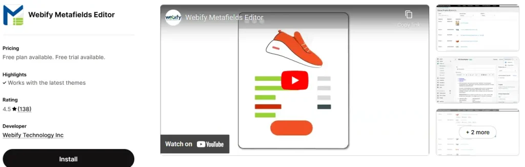 Shopify metafield editor