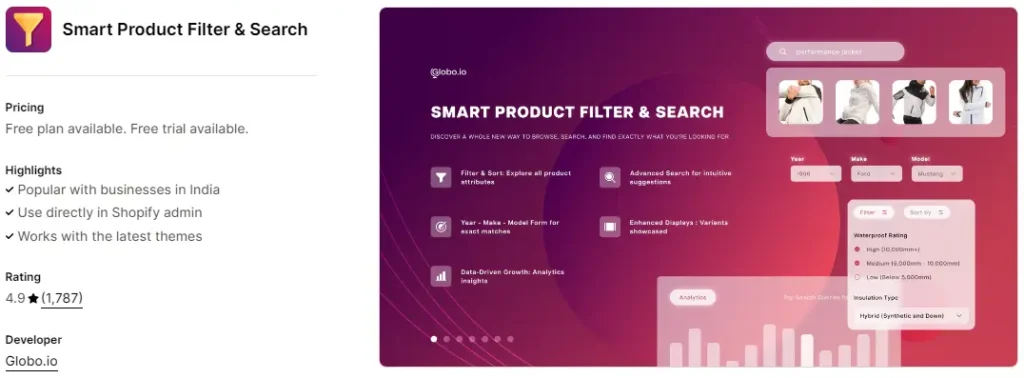 Smart product filter search