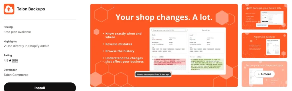 Talon backups – advanced customization for your shopify store