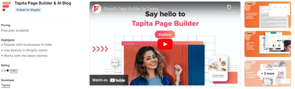 Tapita landing page builder