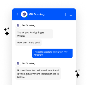 A mobile app focused on gaming, featuring a message saying "ogi gaming.