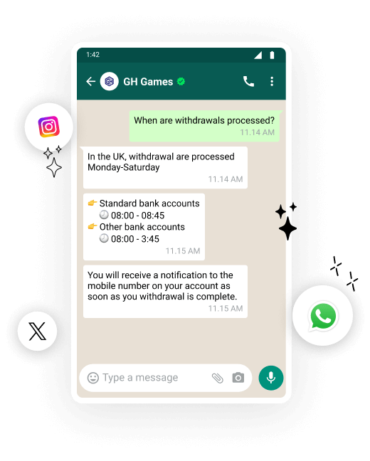 A gaming-themed whatsapp message with a number of buttons on it.