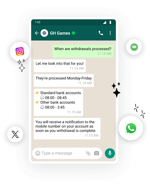 A whatsapp message with a number of buttons on it, incorporating gaming elements.