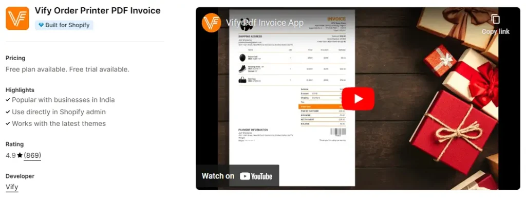 Vify pdf invoice