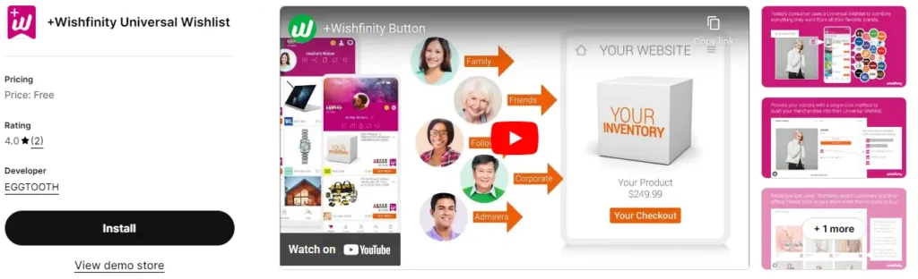 Wishfinity flexible app for implementing gift lists