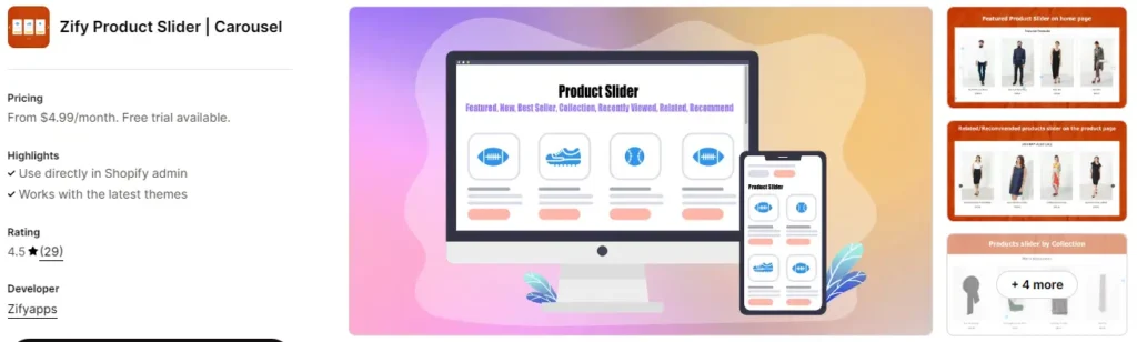 Zify product slider carousel