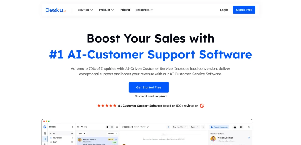 Desku best ai customer service software