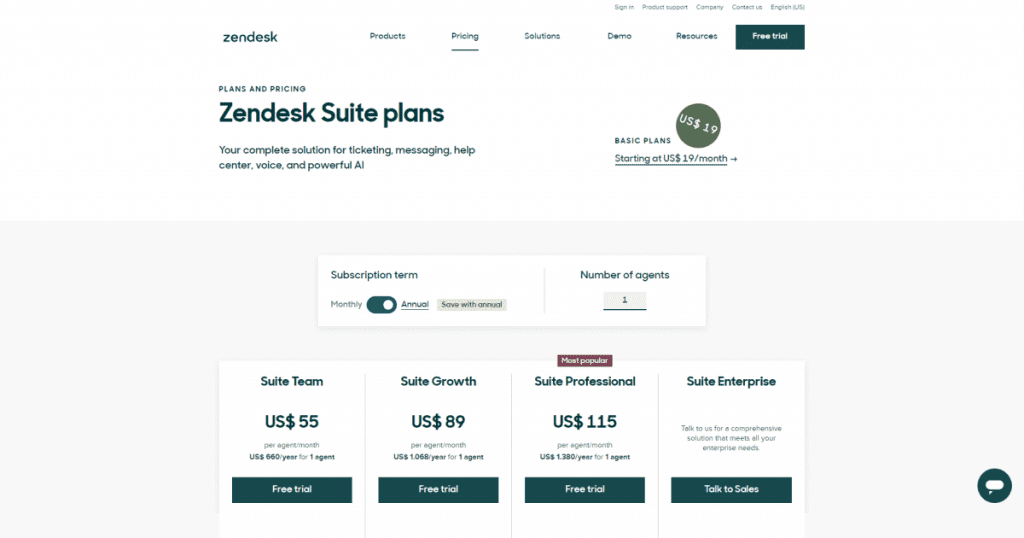 Zendesk pricing and plans