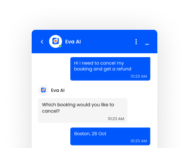 A mobile app displaying a text message with the words eva ai.