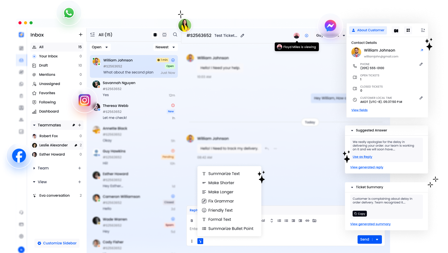 A screenshot of a chat window with different icons on it, showcasing an advanced ai customer support software.
