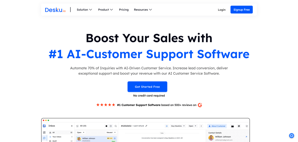 Desku 1 ai customer service software for business growth