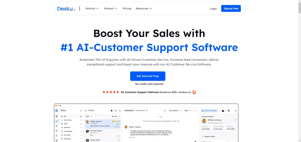 Desku ai customer support software for ecommerce saas