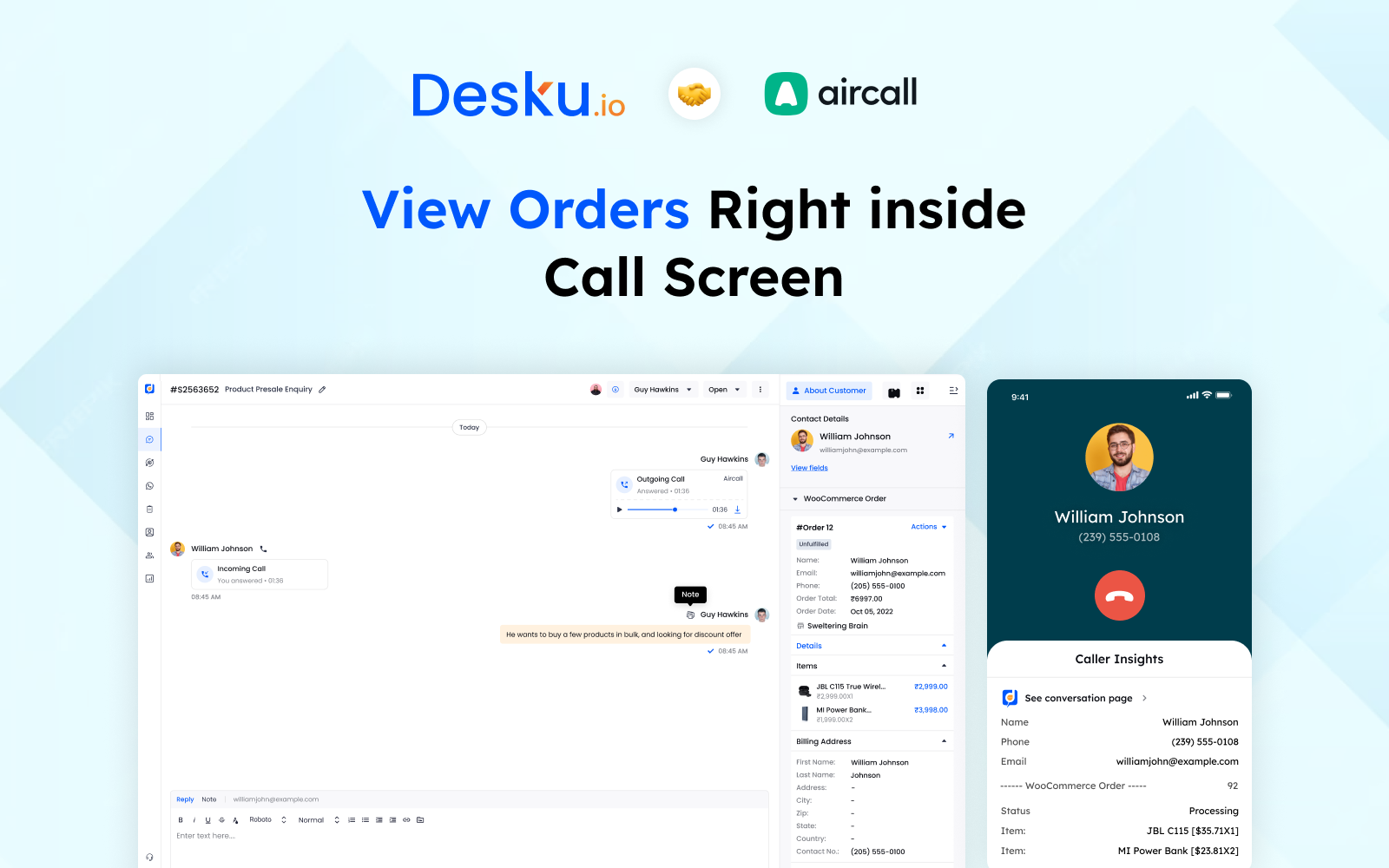 View Orders Right inside Call Screen