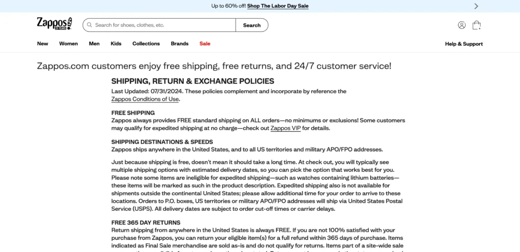 Zappos return policy