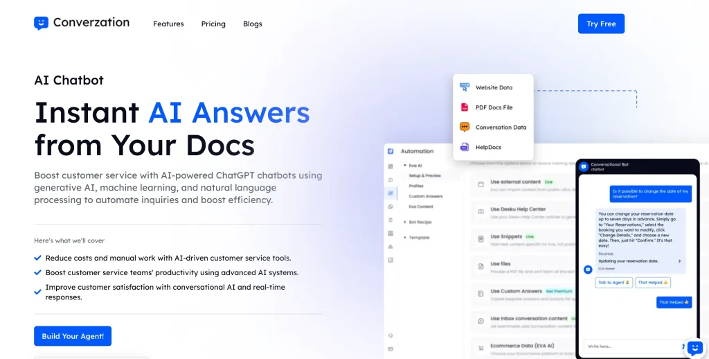 Converzation AI Top Chatbase Docsbot alternative